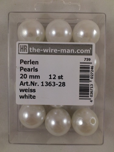 Perlen weiss 20 mm. 12 st.